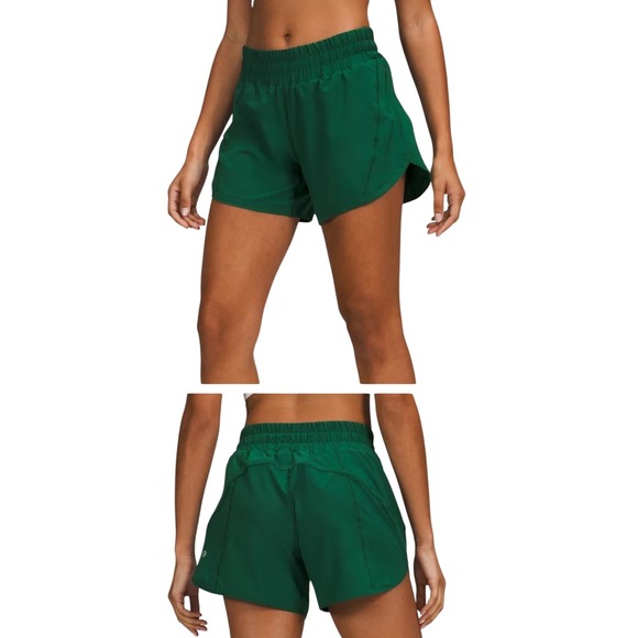 Lululemon SET Track That MR Short 5" Everglade Green/Love Striped Crew Tee Sz 8 - Picture 1 of 11